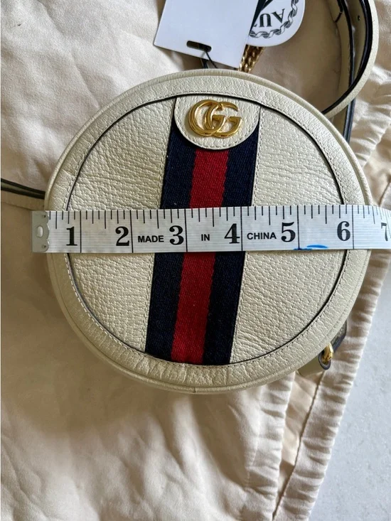 Gucci Textured Calfskin Web Mini Ophidia Round Backpack or Sling Bag - Picture 15 of 16